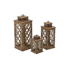 Set 3 felinare decorative Inart , din lemn natural, maro