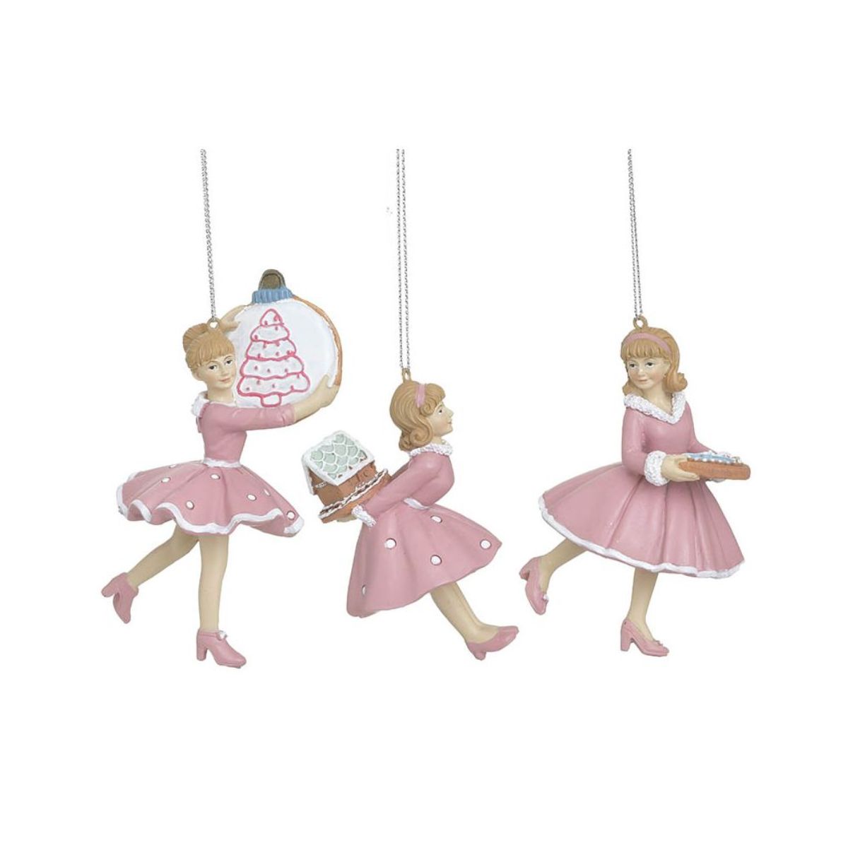 Set 3 decoratiuni de Craciun roz din polirasina 12 cm Ballet Dancer Inart, 1, hectarul.ro