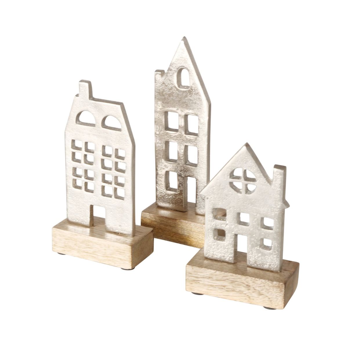Set 3 decoratiuni din metal si lemn 15 / 18 / 12 cm Hus Boltze, 1, hectarul.ro