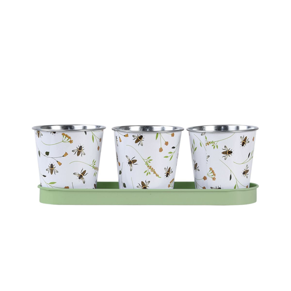 Set 3 ghivece albe din tabla galvanizata 3 x 0,55 L design Bee Esschert Design, 1, hectarul.ro