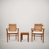 Hectarul - Set 3 piese Leon din lemn masiv de tec compus din 2 scaune si masuta de cafea de culoare maro natur cu perne inclse