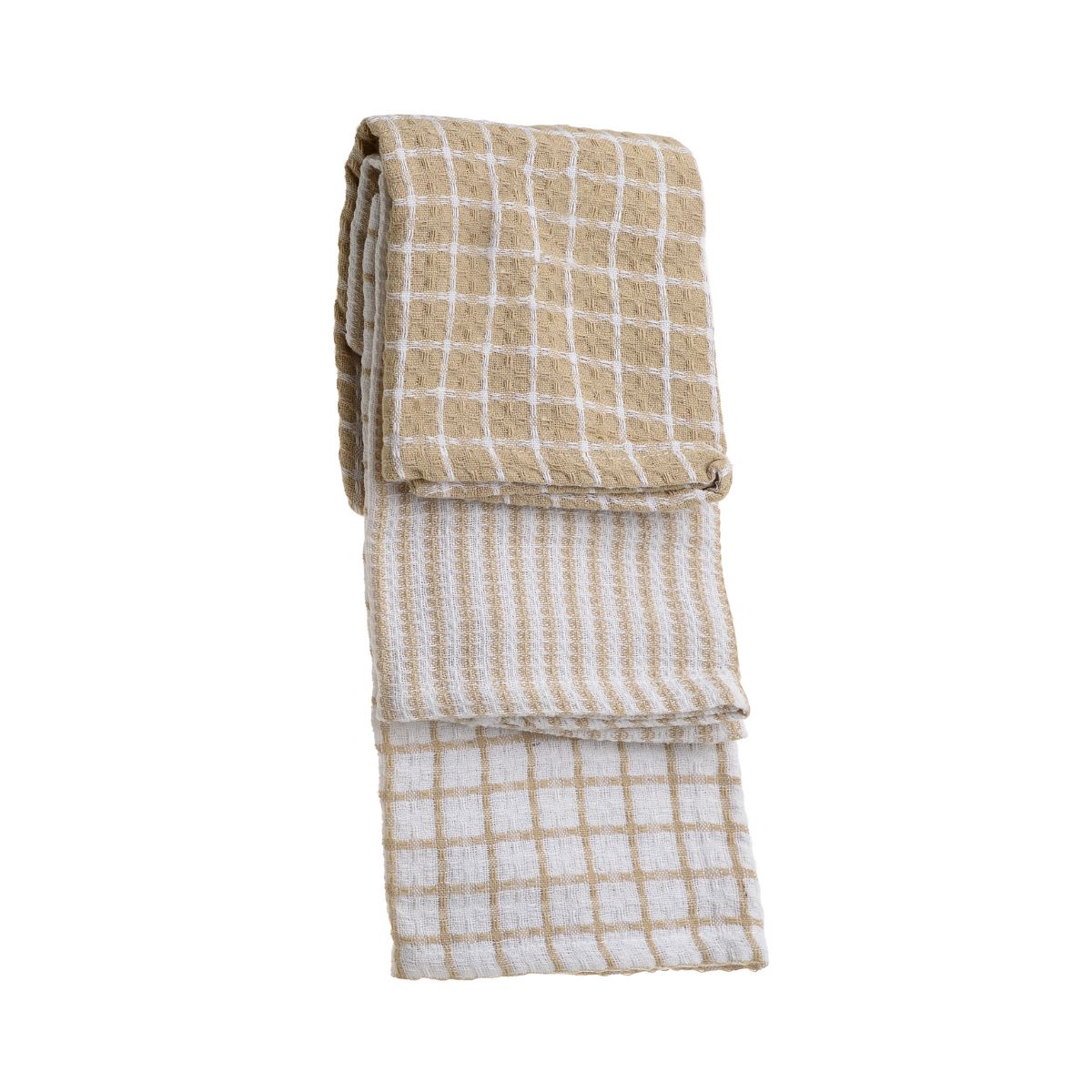 Set 3 prosoape de bucatarie bej/alb, 100% bumbac, 1, hectarul.ro