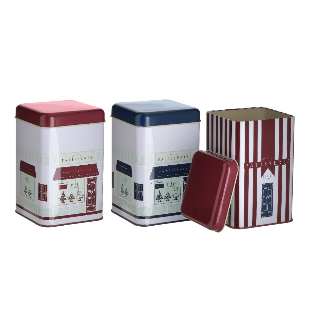 Set 3 recipiente de depozitare cafea/zahar/ceai din tabla 11x11x16.5 cm, 1, hectarul.ro