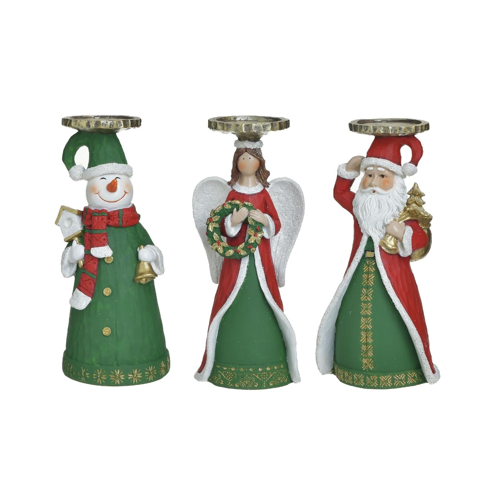 Set 3 suporturi de lumanari Craciun verzi din ceramica Figurine 23 cm Inart, 1, hectarul.ro