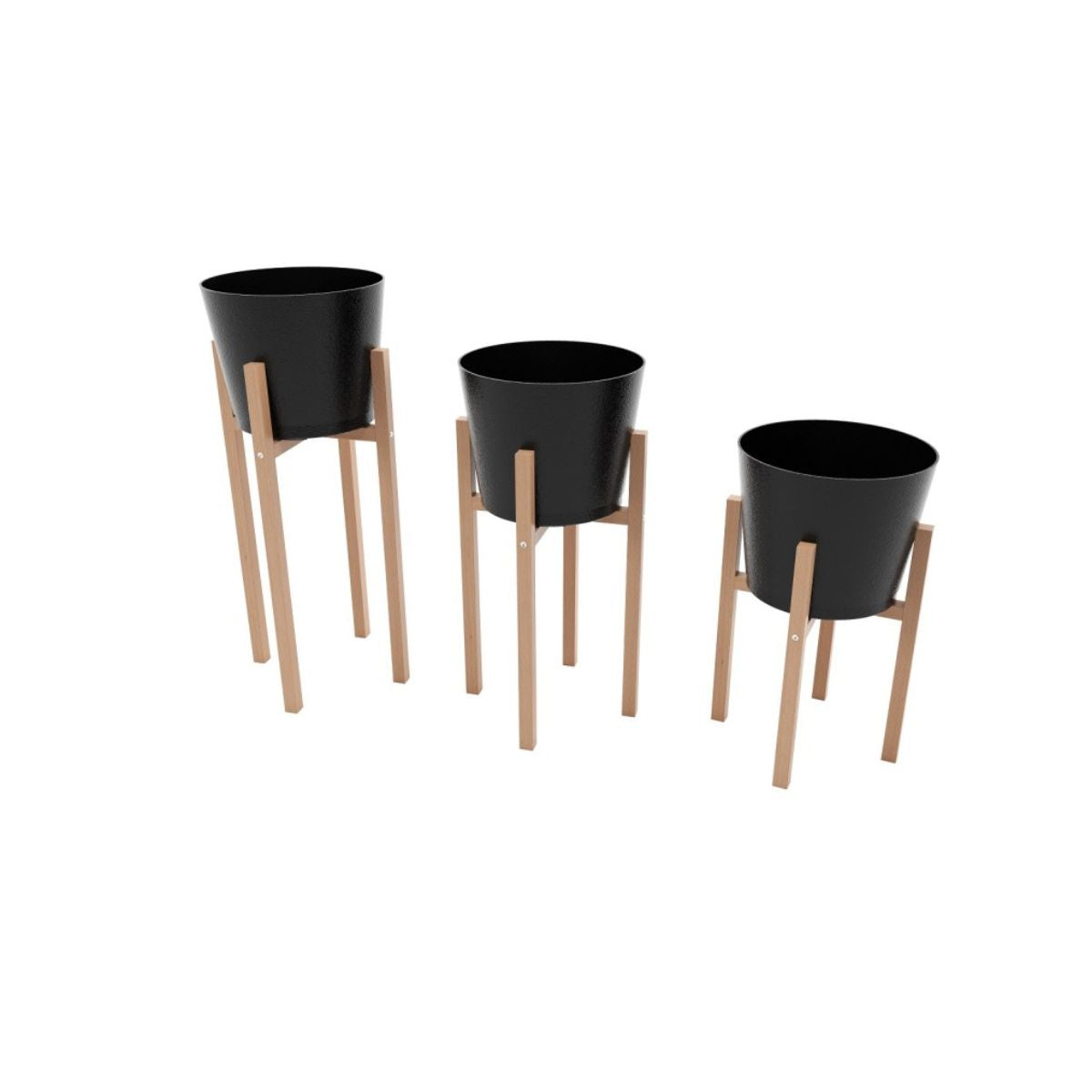 Set 3 suporturi pentru ghivece flori, din lemn, 26.50 x 26.50 x 65/50/32 cm, bienWood BIE7001, 1, hectarul.ro