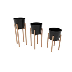 Set 3 suporturi pentru ghivece flori, din lemn, 26.50 x 26.50 x 65/50/32 cm, bienWood BIE7001