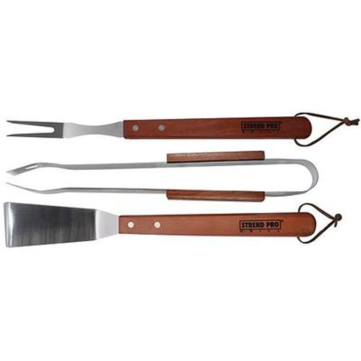 Set 3 ustensile gratar din otel inoxidabil, maner lemn, 1, hectarul.ro