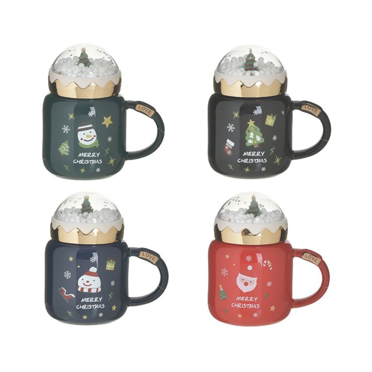 Set 4 cani ceramice cu capac XMAS 400cc 14X8X11 Inart, 1, hectarul.ro