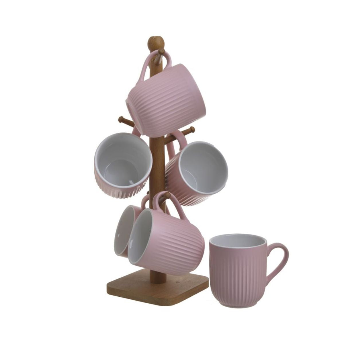 Set 6 cani roz din portelan cu suport din lemn Inart, 1, hectarul.ro