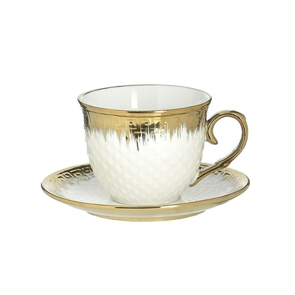 Set 6 cesti cu farfurioara din portelan, 200cc, Golden Inart, 1, hectarul.ro