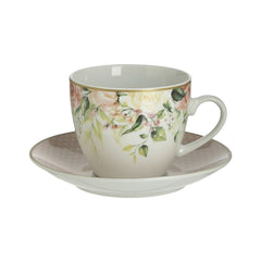 Set 6 cesti cu farfurioara din portelan Flowers 220cc Φ14Χ8 Inart