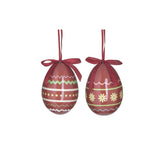 Hectarul - Set 6 oua rosii decorative de Paste,2 modele, cu agatatoate, 7 cm diametru, 10 cm inaltime