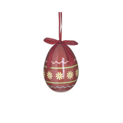 Set 6 oua rosii decorative de Paste,2 modele, cu agatatoate, 7 cm diametru, 10 cm inaltime