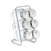 Hectarul - Set 6 recipiente pentru condimente, cu suport, din sticla, 18 cm, Spice Rack Zeller
