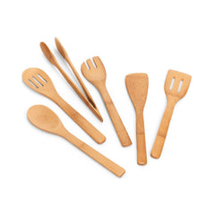 Set ustensile de bucatarie din bambus in suport, 7 piese, Kitchen Utensil Holder Zeller