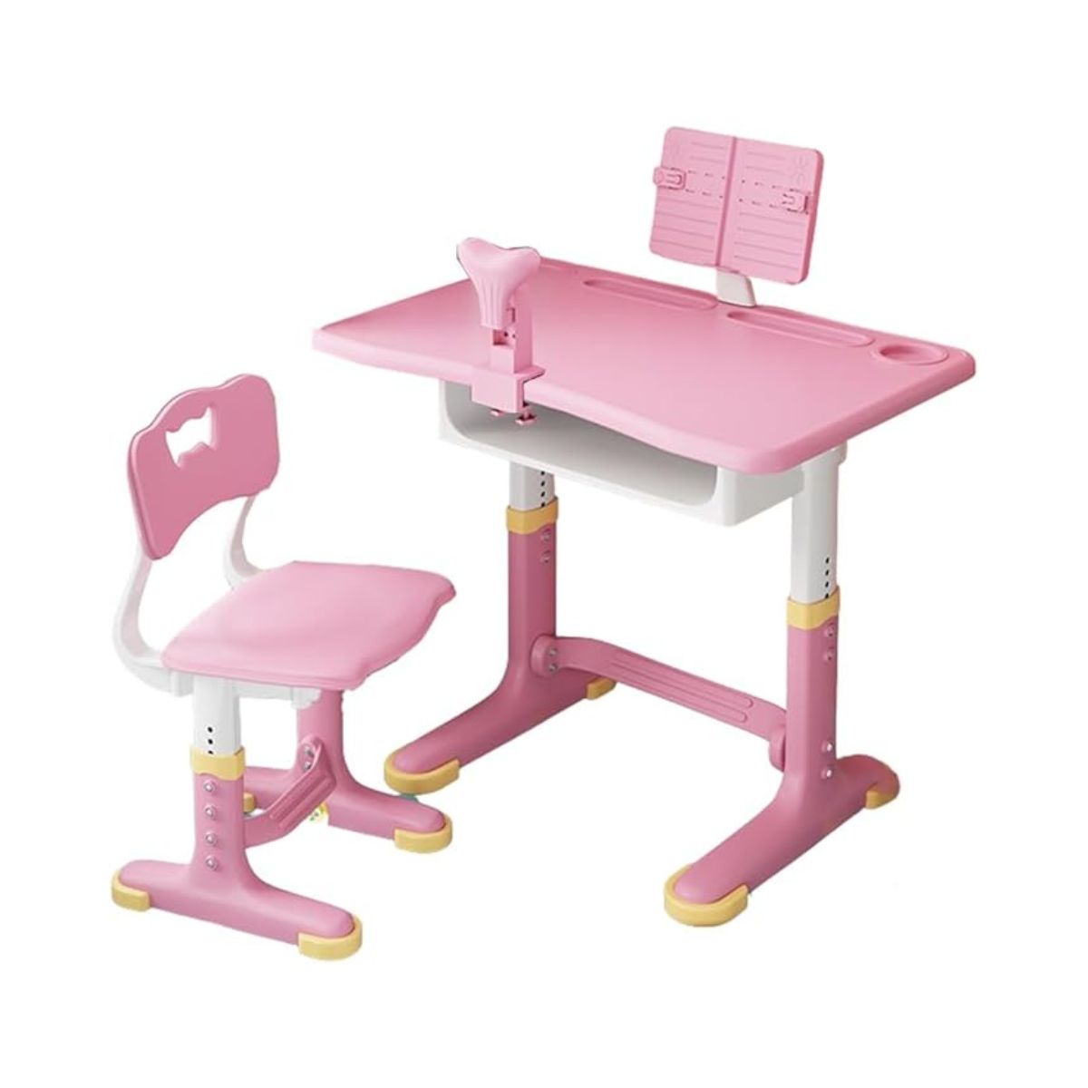 Set birou 70X45.5X70 cm si scaunel 37X34X72 cm din plastic ultra-rezistent, pentru copii, cu lampa LED, inaltime reglabila, roz, Hectarul, 1, hectarul.ro