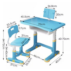 Set birou 70X45.5X70 cm si scaunel 37X34X72 cm din plastic ultra-rezistent, pentru copii, cu lampa LED, inaltime reglabila, Hectarul, albastru