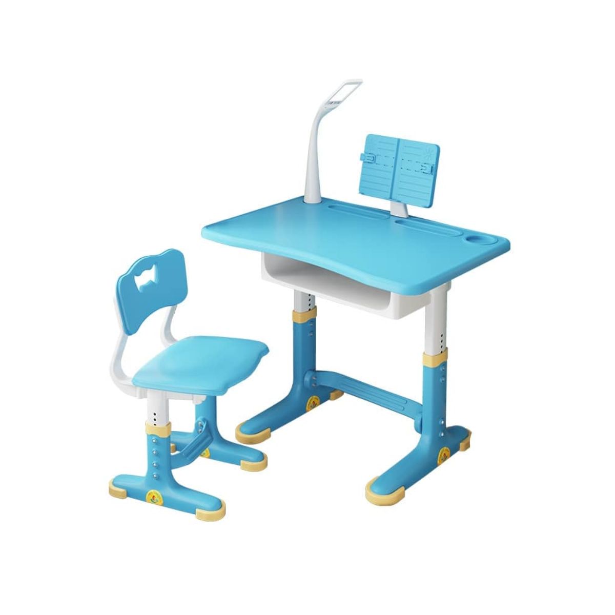 Set birou 70X45.5X70 cm si scaunel 37X34X72 cm din plastic ultra-rezistent, pentru copii, cu lampa LED, inaltime reglabila, Hectarul, albastru, 1, hectarul.ro