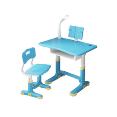 Set birou 70X45.5X70 cm si scaunel 37X34X72 cm din plastic ultra-rezistent, pentru copii, cu lampa LED, inaltime reglabila, Hectarul, albastru