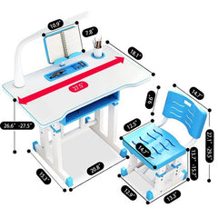 Set birou 70x49x70 cm si scaunel 37x31x70 cm, pentru copii, cu lampa LED, inaltime reglabila, Hectarul KT0043 (albastru)