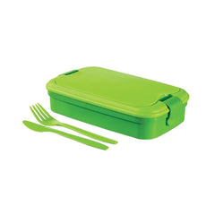 Set caserola pentru picnic/masa de pranz din plastic Lunch&Go 1,3 l verede 13x23x7 cm si tacamuri incluse