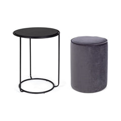Set masuta de cafea si pouf gri/negru din otel, poliester si MDF, Ø 32/40 cm, Annika Bizzotto