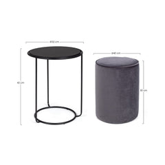 Set masuta de cafea si pouf gri/negru din otel, poliester si MDF, Ø 32/40 cm, Annika Bizzotto
