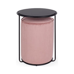 Set masuta de cafea si pouf roz pal/negru din otel, poliester si MDF, Ø 32/40 cm, Annika Bizzotto