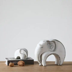 Set de 2 decoratiuni elefanti albi din polirasina 17.5 cm Yazhi