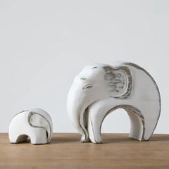 Set de 2 decoratiuni elefanti albi din polirasina 17.5 cm Yazhi