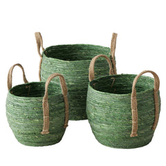 Set de 3 cosuri de depozitare verzi din iuta si fibre de porumb Takeo Boltze