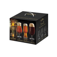 Set de 6 pahare pentru bere, transparent, din cristal de Bohemia, 2x550, 2x630, 2x680 ml, Golden Prague Collection