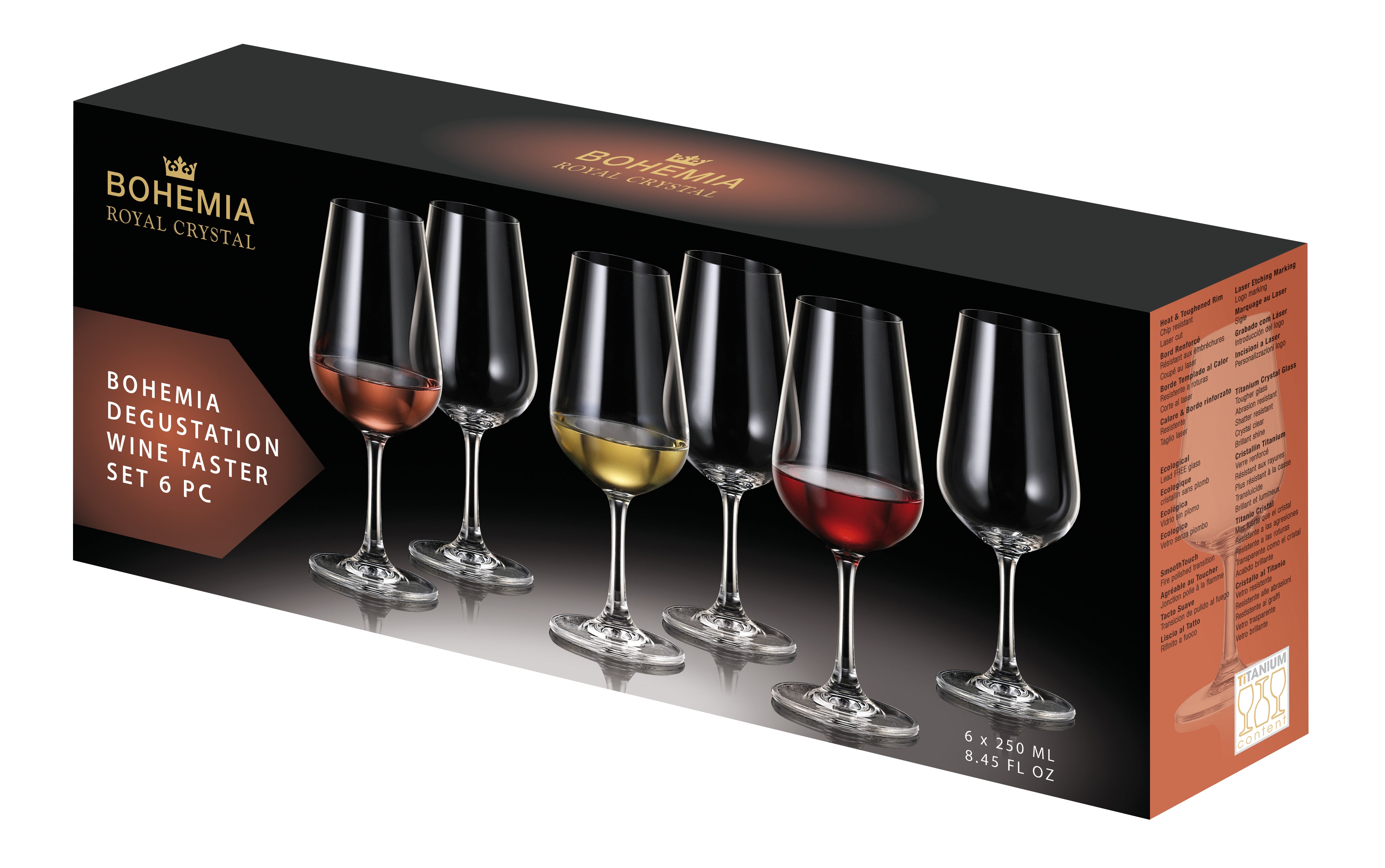 Set de 6 pahare pentru degustarea vinului, transparent, din cristal de Bohemia, 250 ml, Accesorries Collection, 1, hectarul.ro