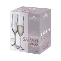 Set de 6 pahare pentru sampanie, transparent, din cristal de Bohemia, 260 ml, Sarah Waterfall