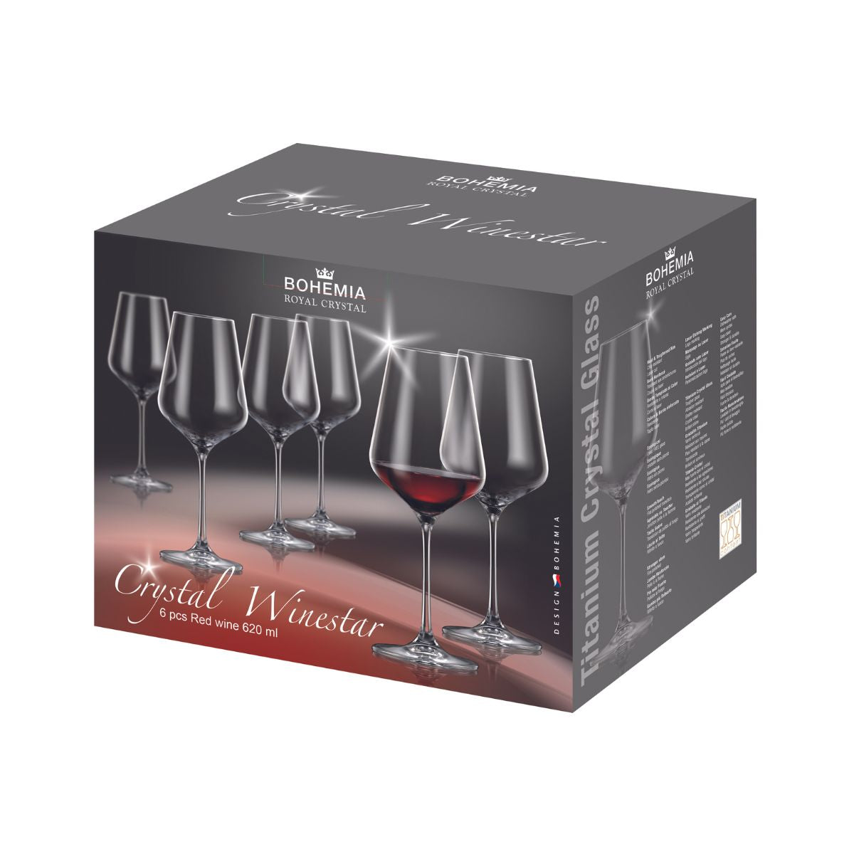 Set de 6 pahare pentru vin, transparent, din cristal de Bohemia, 620ml, Crystal Winestar, 1, hectarul.ro