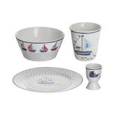 Hectarul - Set de masa pentru copii 4 piese alb / albastru din portelan Sailing Inart