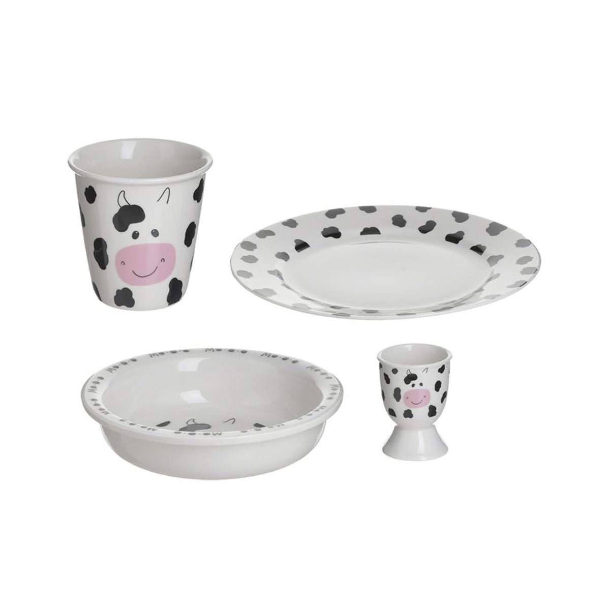 Set de masa pentru copii 4 piese roz / alb / negru din portelan Cow Inart, 1, hectarul.ro