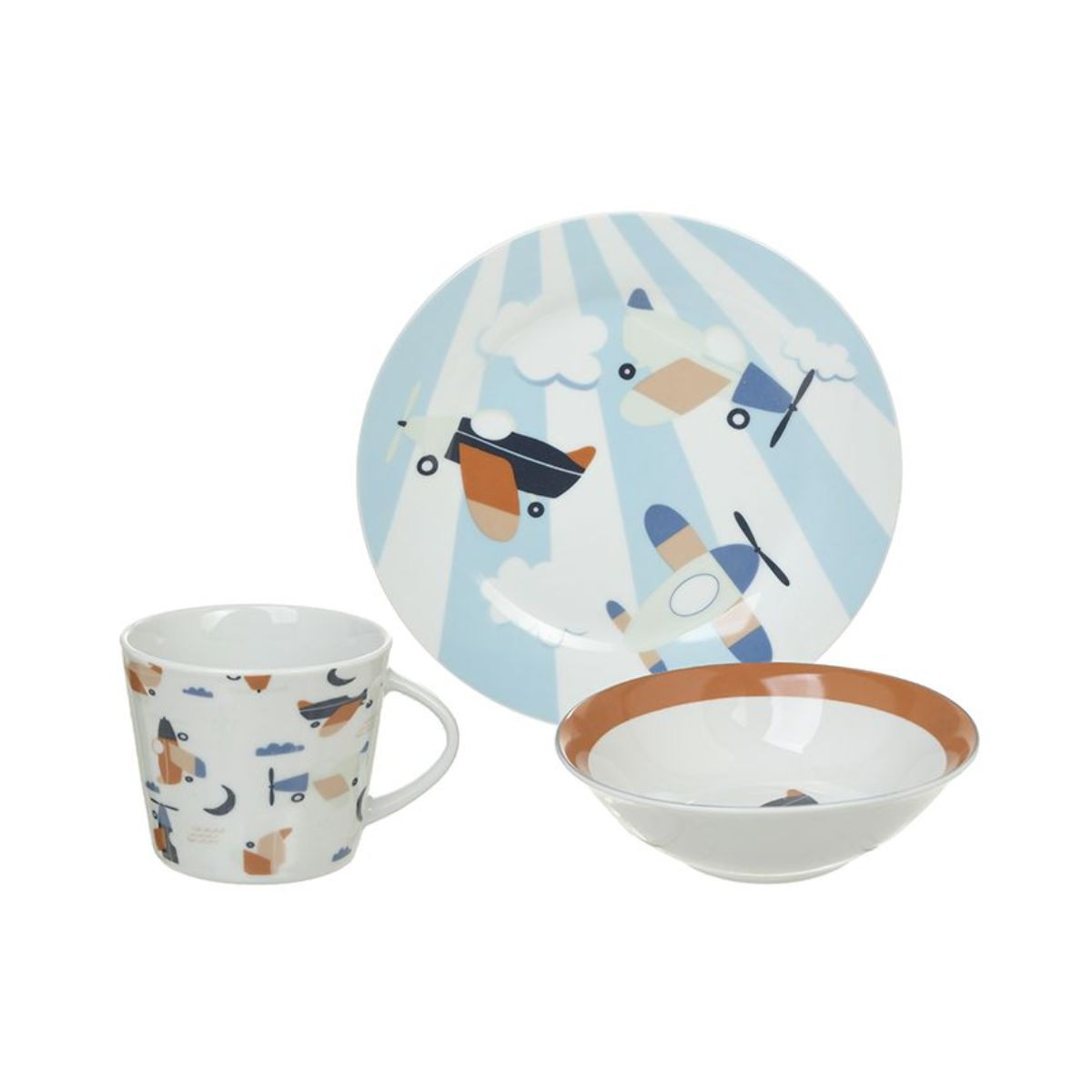 Set de servire 3 piese, din portelan, pentru copii, Airplanes Inart, 1, hectarul.ro