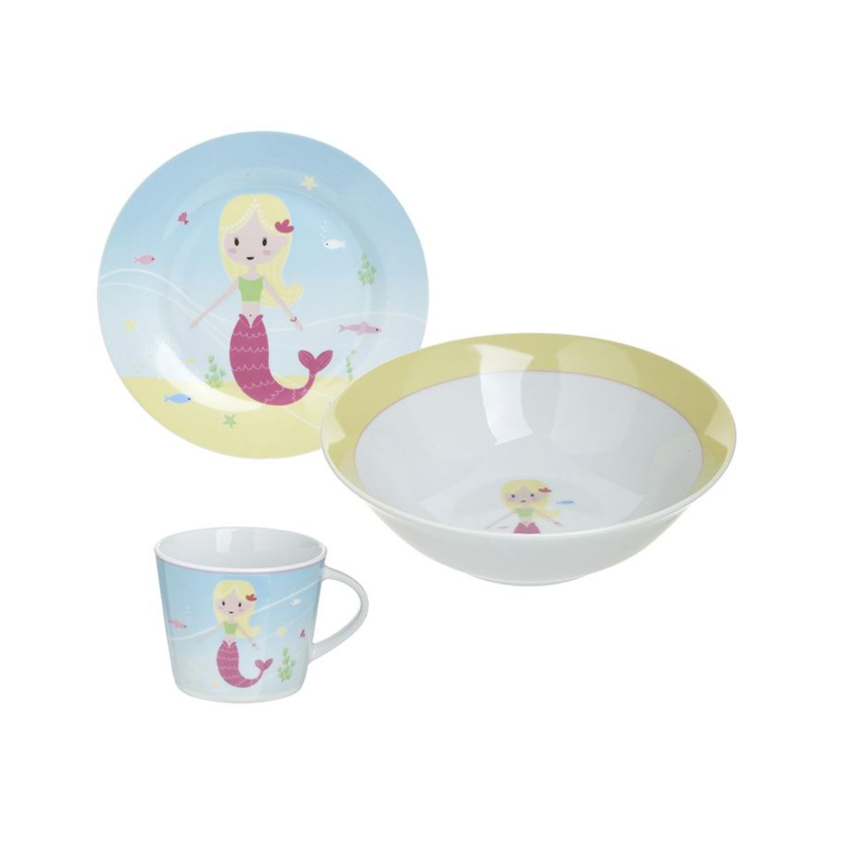 Set de servire 3 piese, din portelan, pentru copii, Mermaid Inart, 1, hectarul.ro
