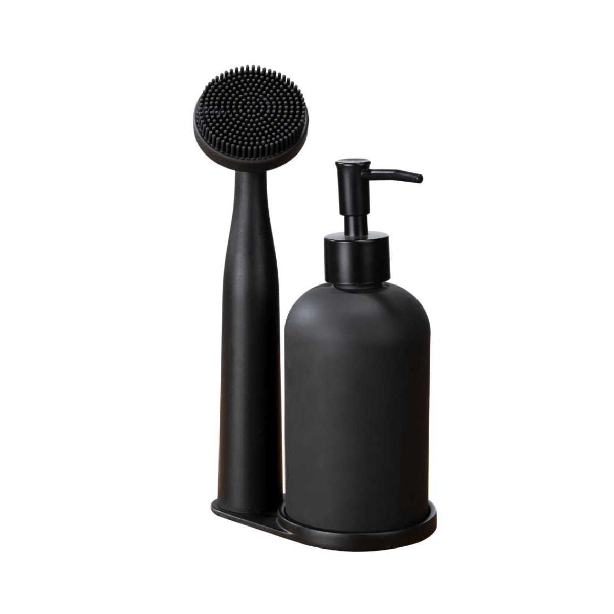 Set dispenser detergent si perie, din sticla si plastic, cu suport din polirasina, Piedo Wenko, 1, hectarul.ro