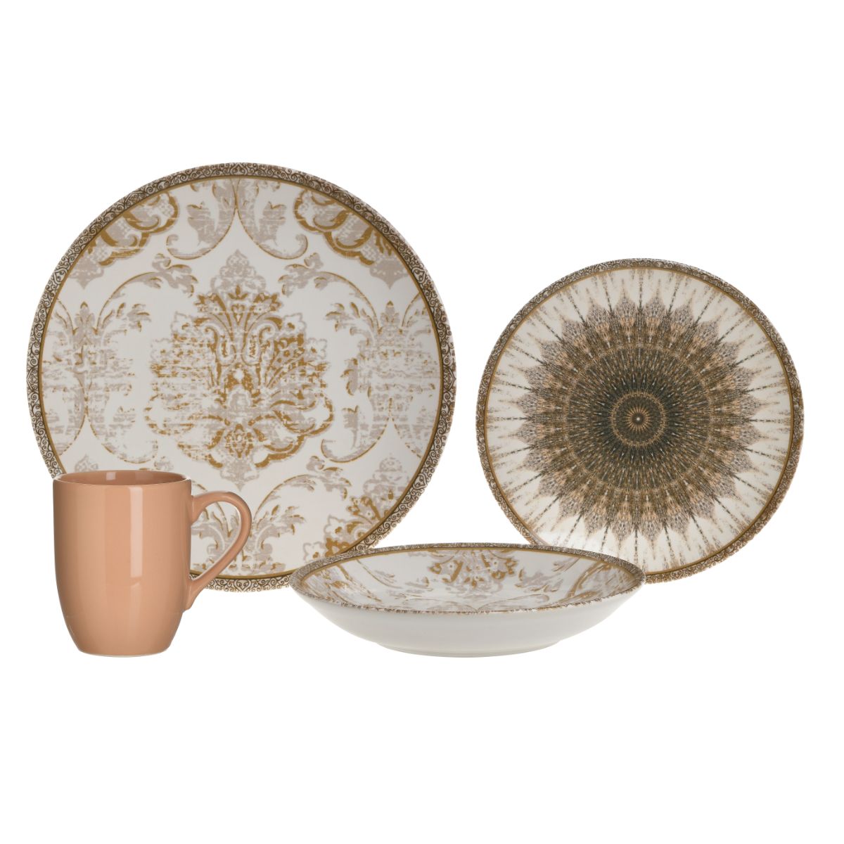 Set elegant pentru cina, din ceramica, pentru 6 persoane. 24 de piese, bej-maro, 1, hectarul.ro