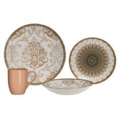 Set elegant pentru cina, din ceramica, pentru 6 persoane. 24 de piese, bej-maro