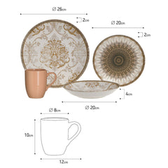 Set elegant pentru cina, din ceramica, pentru 6 persoane. 24 de piese, bej-maro