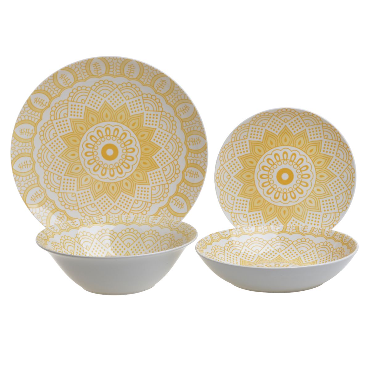 Set elegant pentru cina, din portelan, pentru 6 persoane, 19 de piese, model alb/galben, 1, hectarul.ro