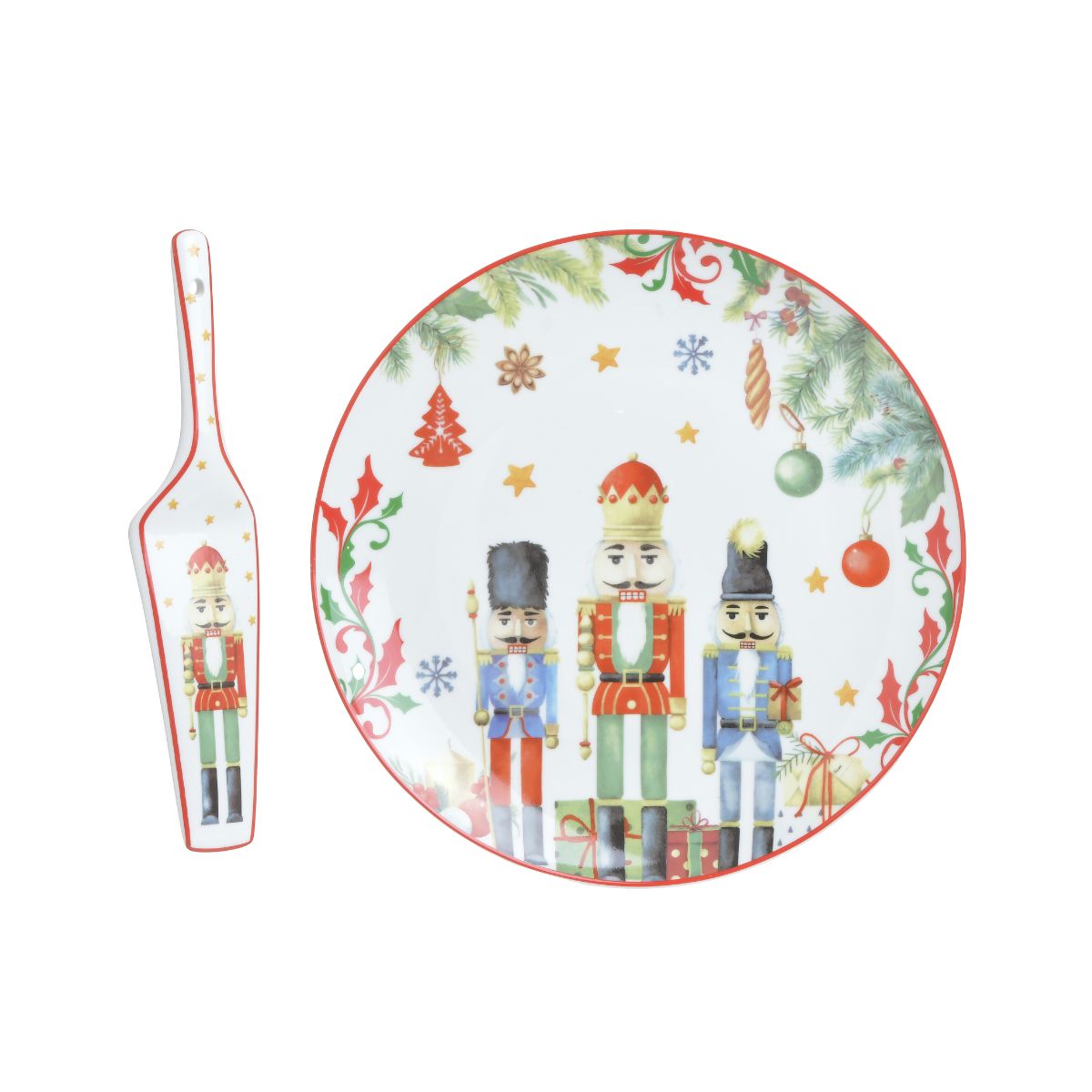 Set farfurie si spatula multicolor din portelan Nutcracker Φ26 cm Inart, 1, hectarul.ro