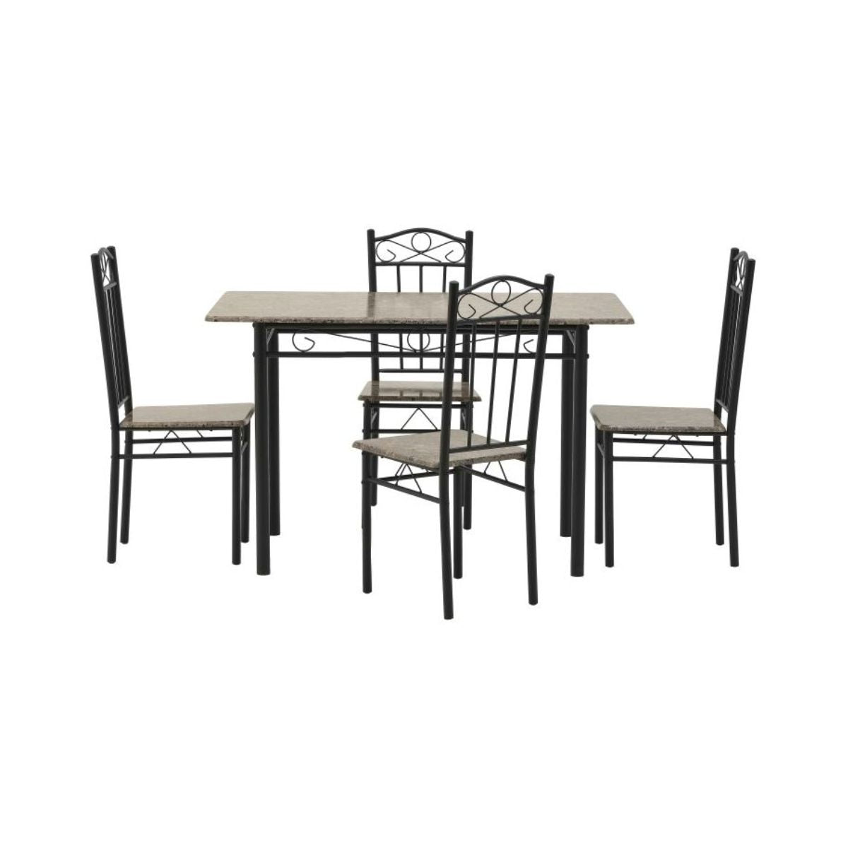 Set masa si scaune dining pentru 4 persoane , din metal si lemn, cu aspect de marmura, 120x68x75 cm, resp 34x40x90 cm, 1, hectarul.ro