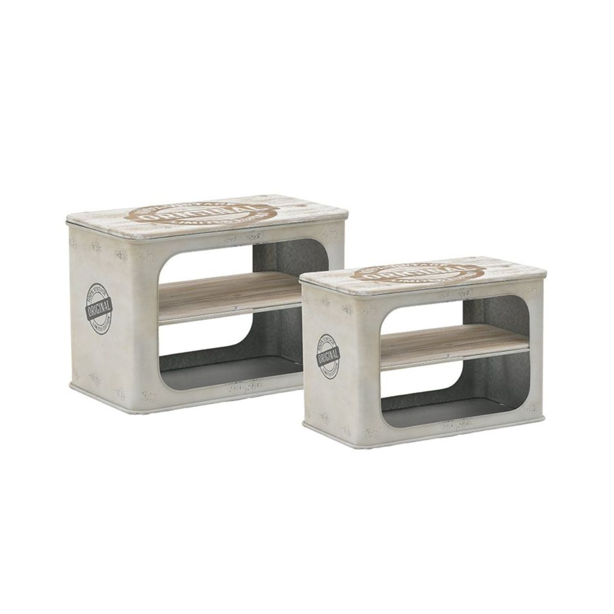 Set masute de cafea din lemn cu metal, 70x40x48/60x35x45 cm, ALB, INART, 1, hectarul.ro