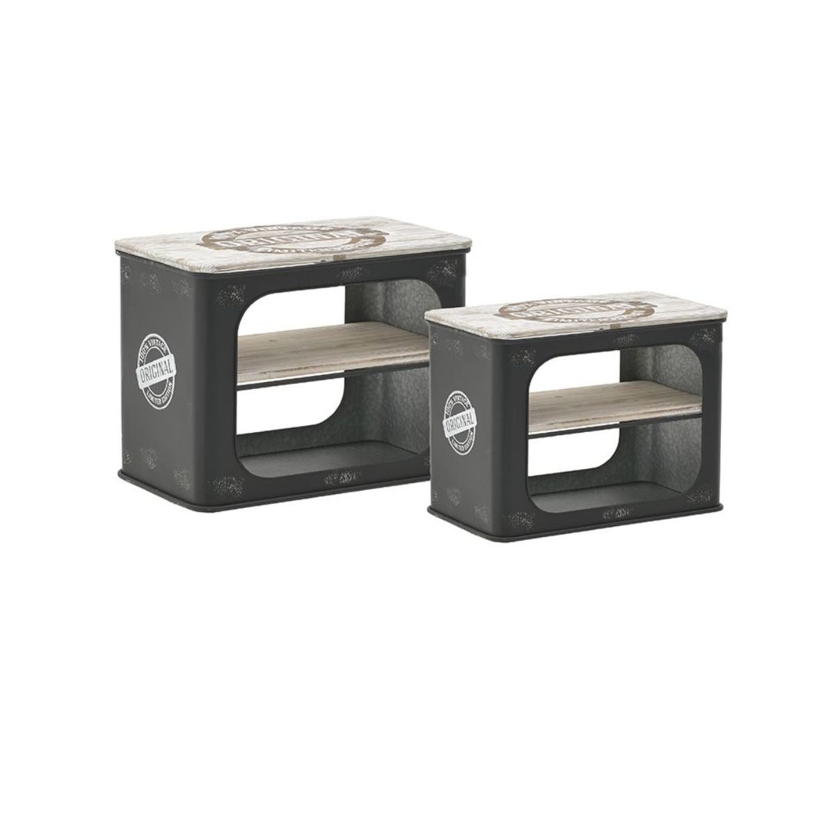 Set masute de cafea din lemn cu metal, 70x40x48/60x35x45 cm, NEGRU, INART, 1, hectarul.ro