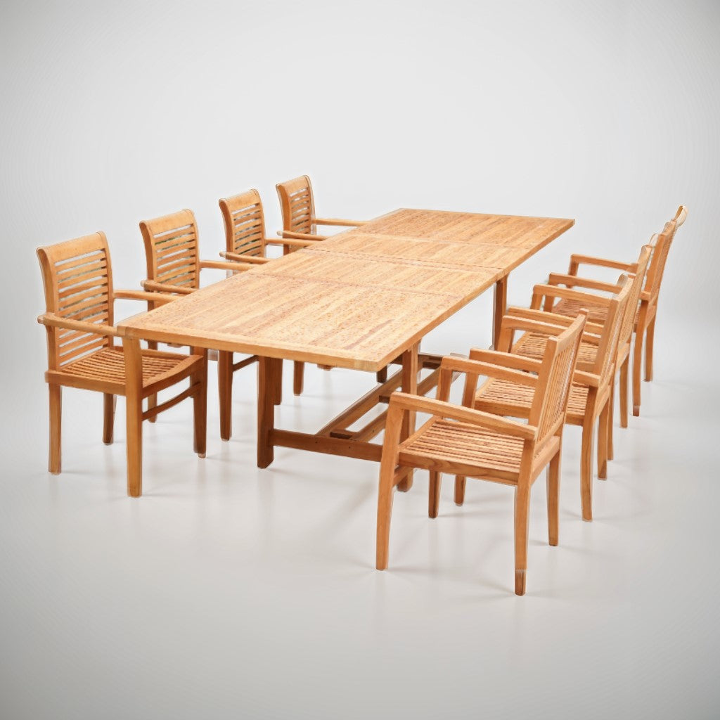 Set mobilier de terasa/gradina Luna 6 scaune si masa extensibila din lemn masiv de tec de culoare maro natur cu perne incluse, 1, hectarul.ro