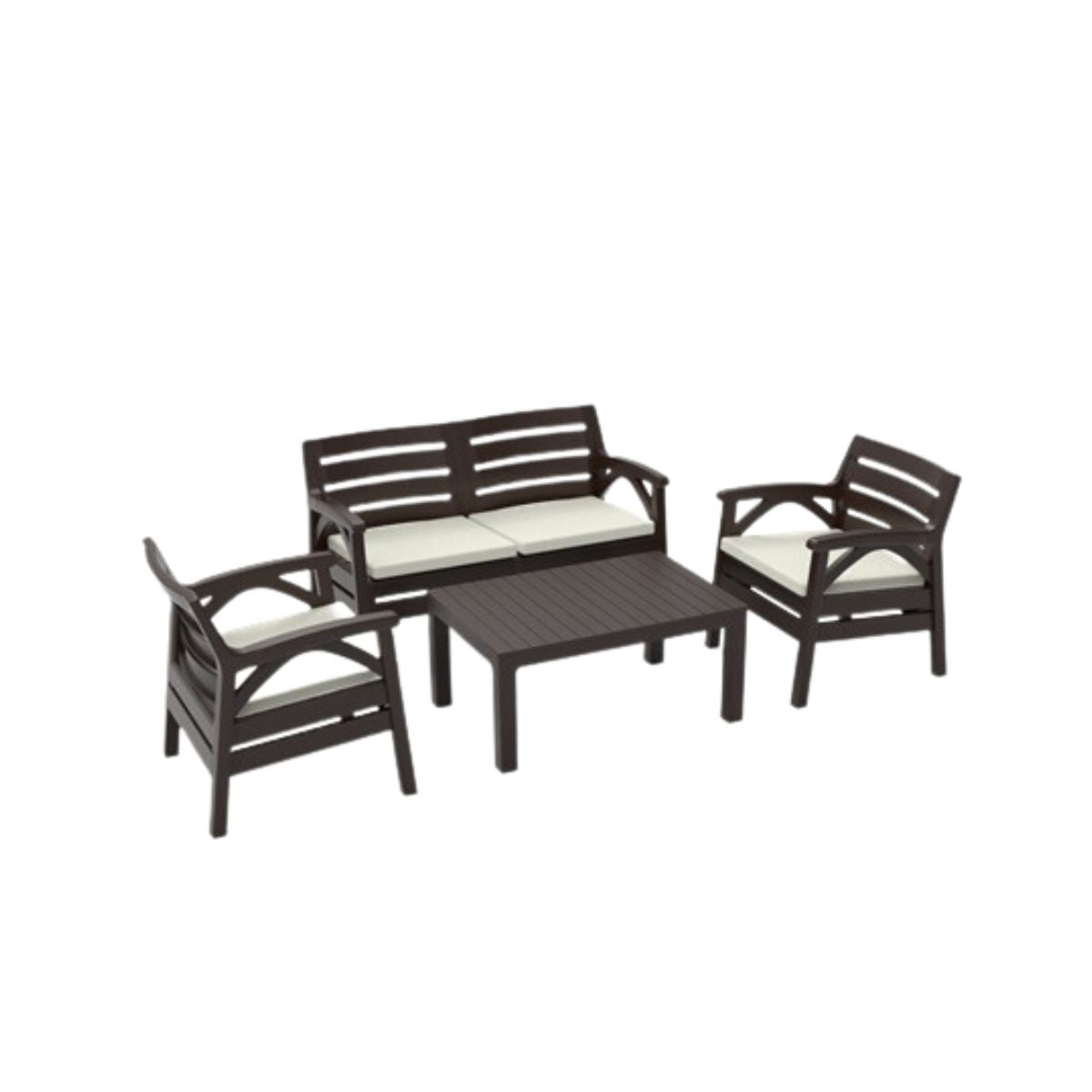 Set mobilier gradina maro Santana 4 persoane , 2 fotolii, canapea si masuta din poliratan, 1, hectarul.ro